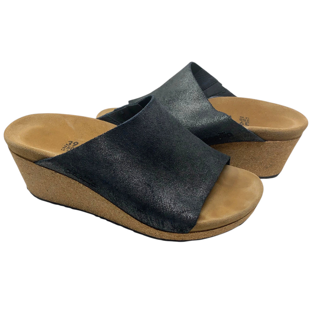 Papillio by Birkenstock Namica Wedge Slide Sandals Sz 39 US 8-8.5 Black Leather - Picture 2 of 9